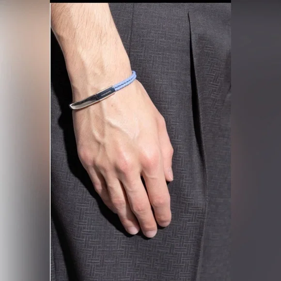 Salvatore Ferragamo Blue and Silver Men's Bracelet with engraved logo brand new